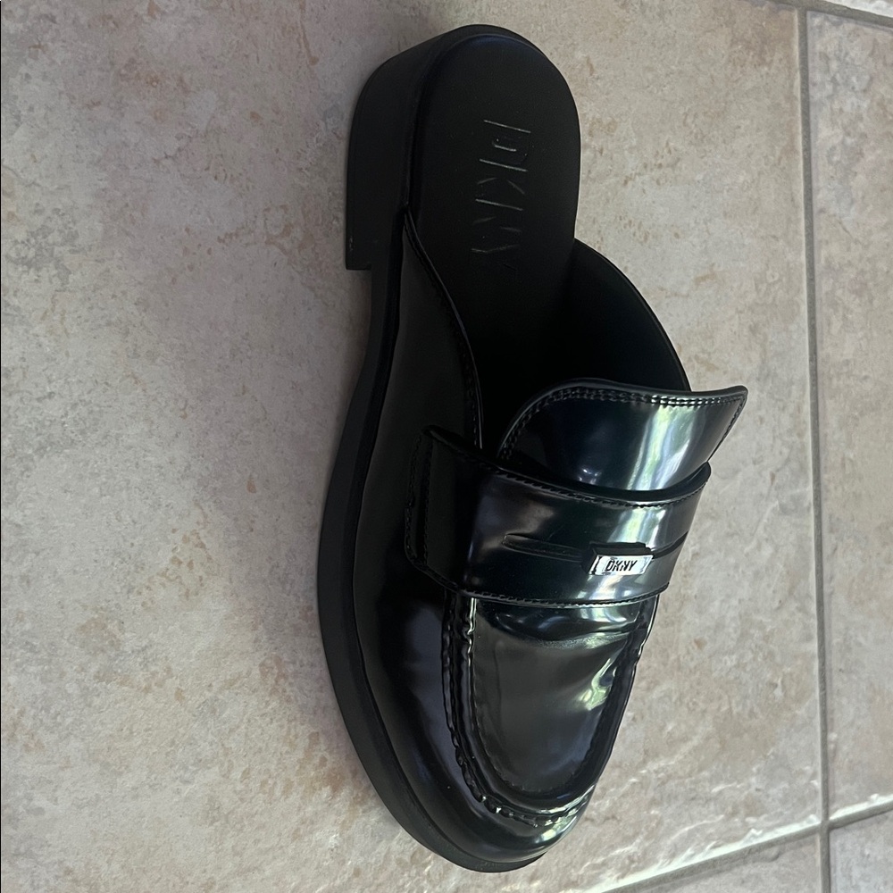 DKNY Glossy Black Slip-On Loafers - Picture 3 of 5